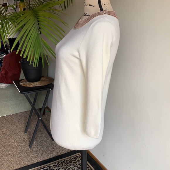 Boden Sweater Jeweled Pearl Collar Rose And Cream Sz 6 - Picture 6 of 12